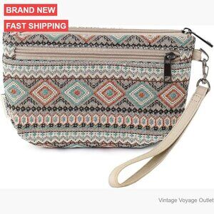 Small Wristlet Wallet Clutch with 3-Zipper Design, Polyester